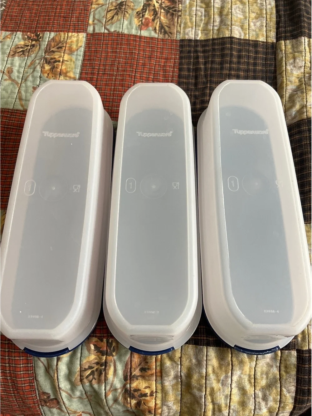 Set of 3 Tupperware Blue and White Plastic Storage Containers with Lids